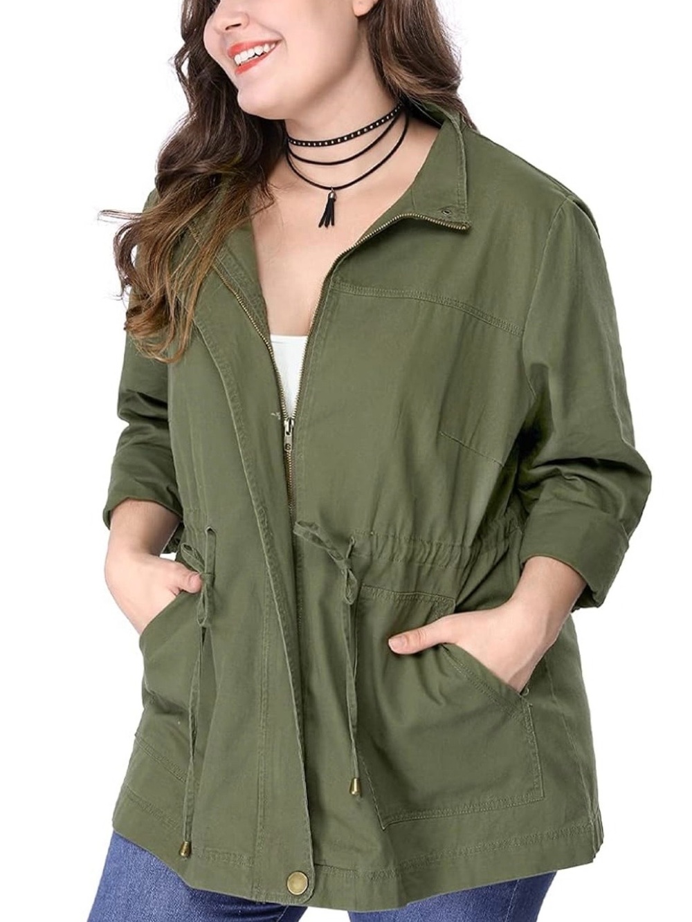 Agnes Orinda Women's Plus Size Olive Green Anorak Jacket. Size XXL - Picture 9 of 9